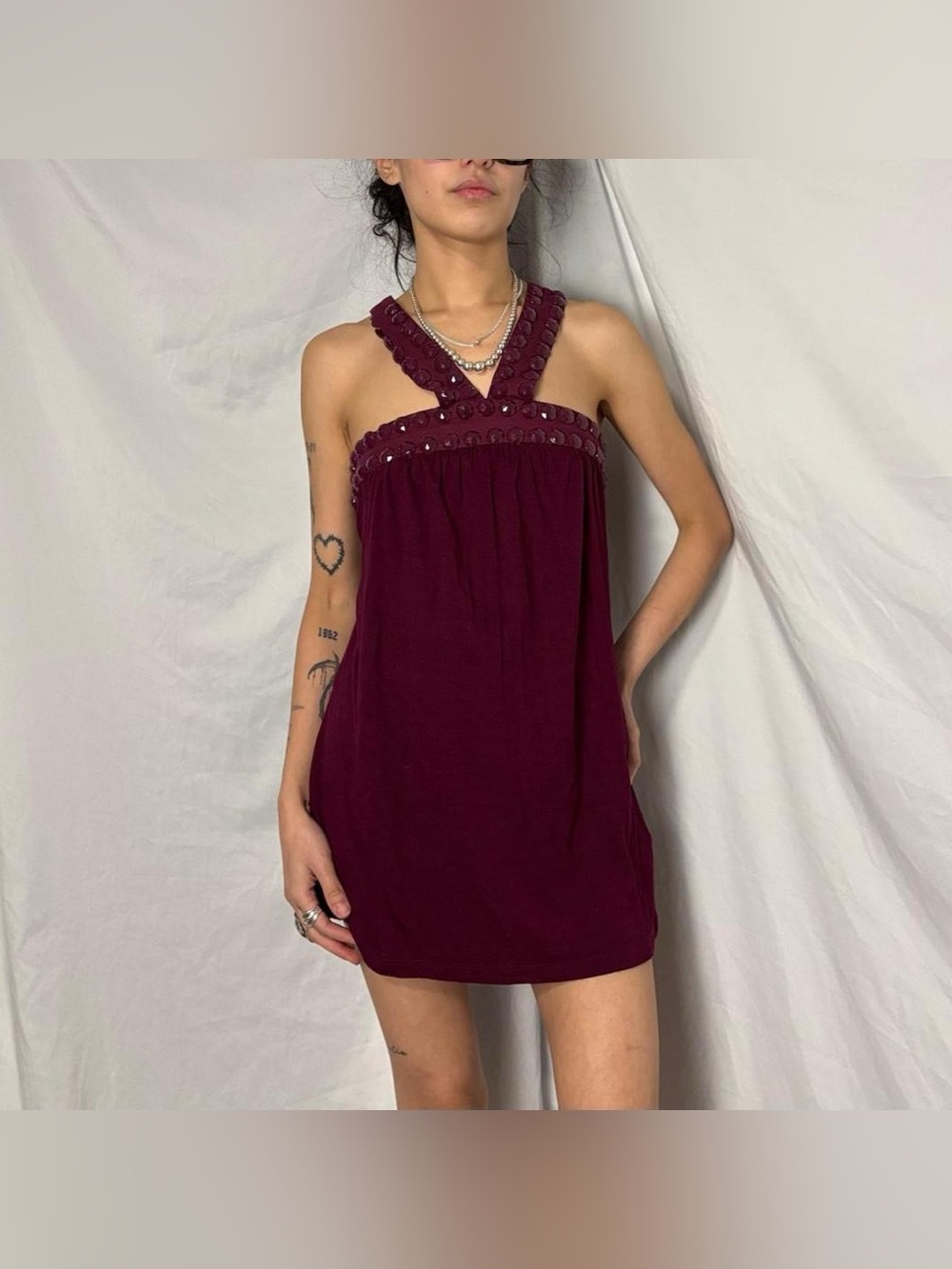 Y2K Charlotte Russe Burgundy Going Out Top W Beaded Straps Size Large
